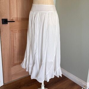 Boho Cotton White Ruffled Midi Skirt Medium